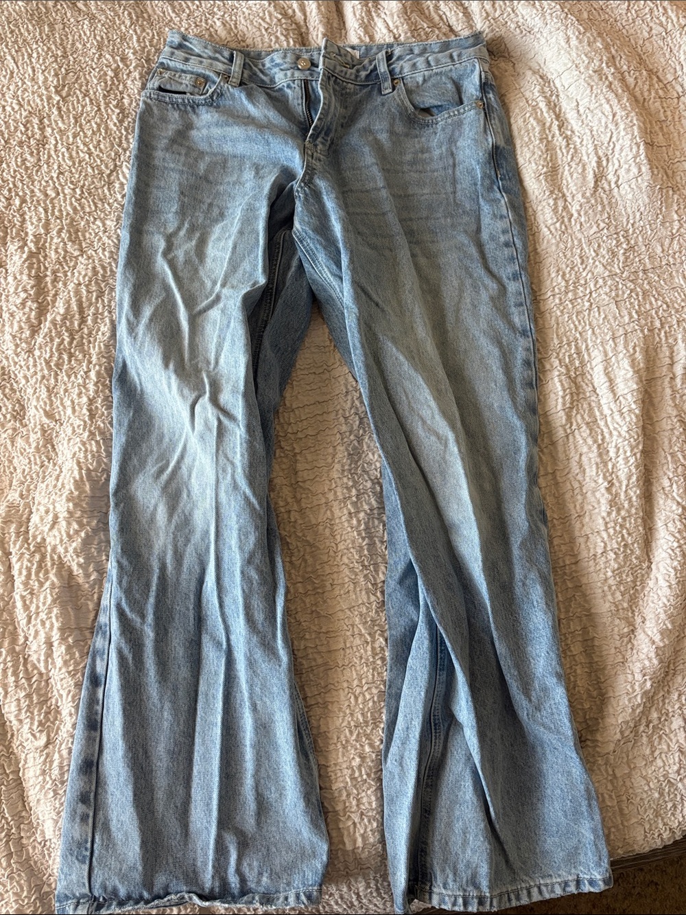 Princess Polly Light Blue Wide-Leg Flare Jeans